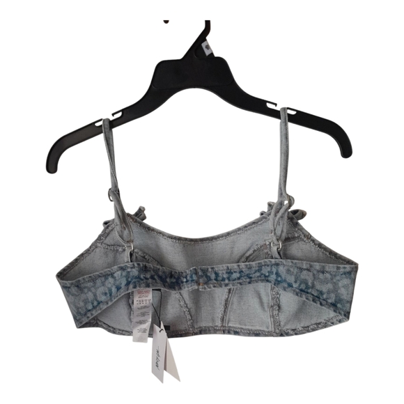 Nasty Gal Bow Leopard Spot Denim Cropped Top - Picture 4 of 11
